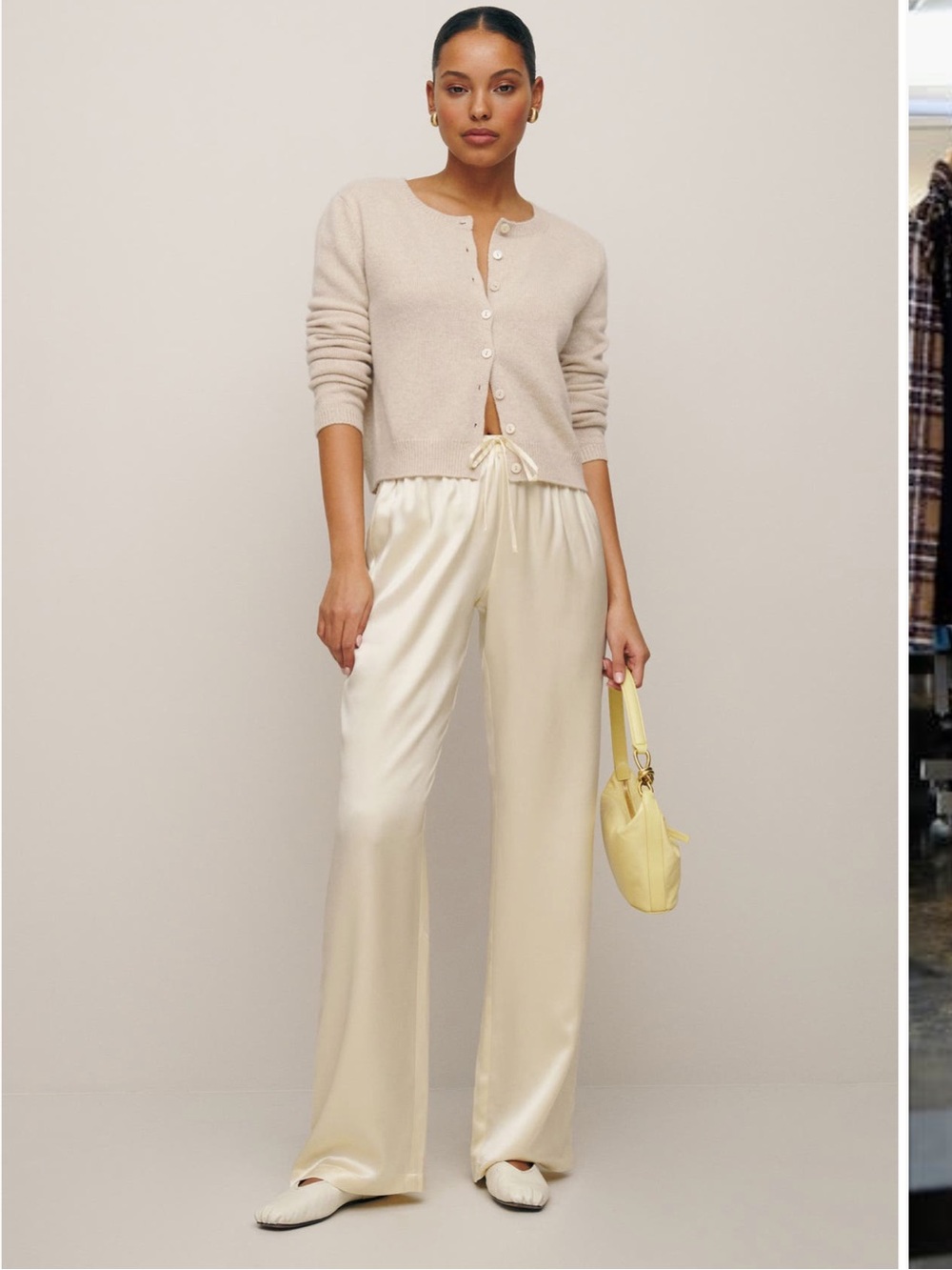 Reformation Olina Silk Pants in Sugar
